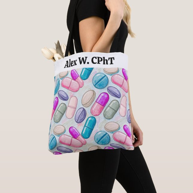 Personlig Pharmacy Tote Bag Rosa Grått Pills Tygkasse (Närbild)