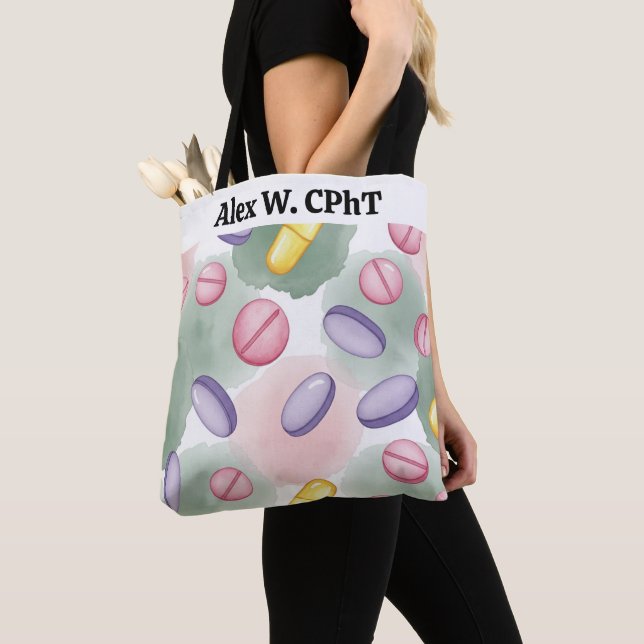 Personlig Pharmacy Tote Bag Rosa Lila Grått Tygkasse (Närbild)