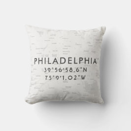 Personlig Philadelphia Karta | Ljust Grått Kudde