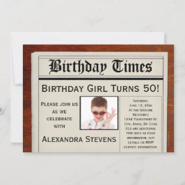 Personlig Photo 50:e Födelsedagsfesten Newspaper Inbjudningar