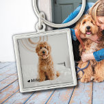Personlig Photo and Namn Pet Keychain Fyrkantig Silverfärgad Nyckelring<br><div class="desc">Behålla hårigets vän nära dig hela tiden med det här medföljande i ett slag. Den här nyckelkedjan innehåller ditt favoritfoto av ditt älskade husdjur, tillsammans med deras namn och ett litet hjärta i hörnet. Det är det perfekt sättet att visa kärlek för din vän av håriget och lägga till en...</div>