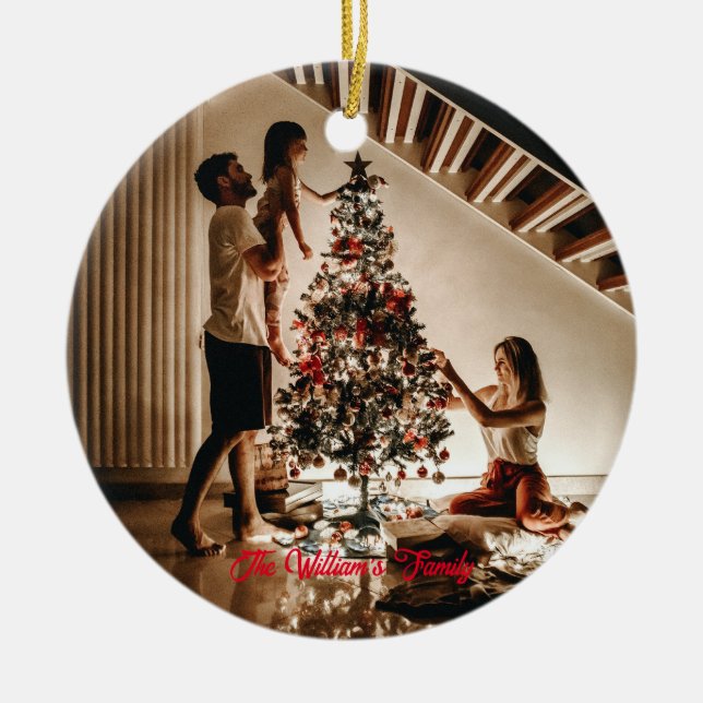 Personlig Photo and Text Anpassningsbar Family Julgransprydnad Keramik (Framsidan)