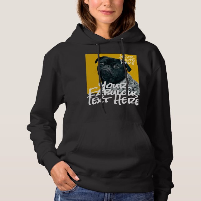 Personlig Photo and Text black Hoodie T Shirt (Framsida)