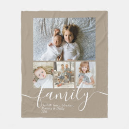 Personlig Photo and Text Photo Collage Family Fleecefilt