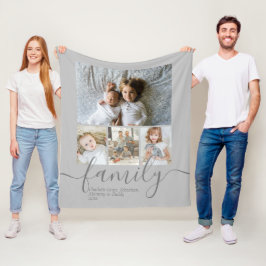 Personlig Photo and Text Photo Collage Family Fleecefilt