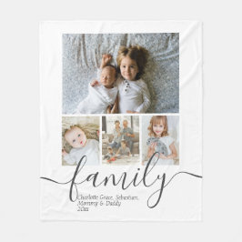 Personlig Photo and Text Photo Collage Family Fleecefilt