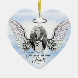 Personlig Photo Angel Vingar och hjärta Memorial Julgransprydnad Keramik