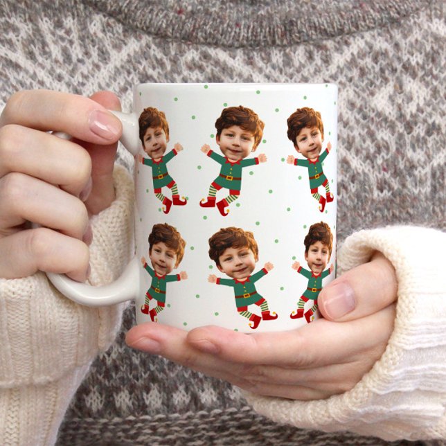 Personlig Photo Ansikte Funny jul Elf Kid Kaffemugg (Skapare uppladdad)