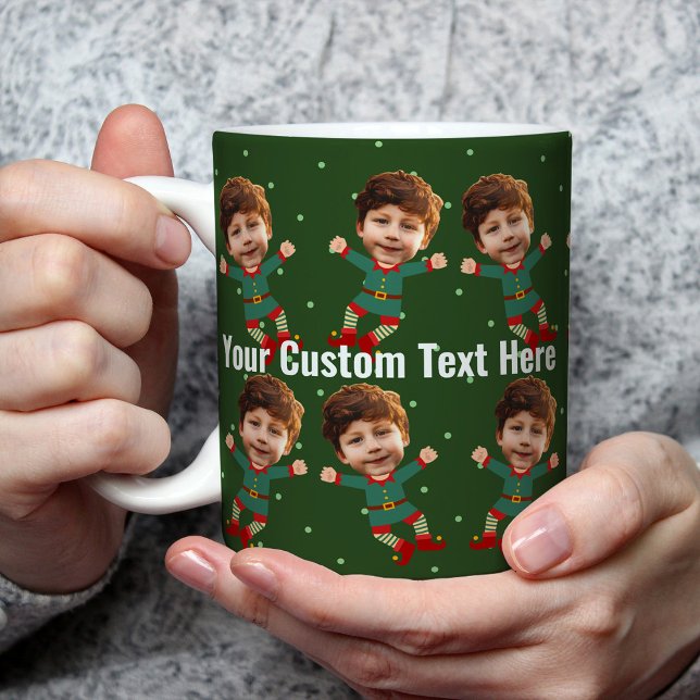 Personlig Photo Ansikte Funny jul Elf Kid Kaffemugg (Skapare uppladdad)