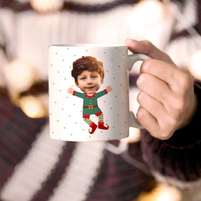 Personlig Photo Ansikte Funny jul Elf Kid Kaffemugg (Skapare uppladdad)