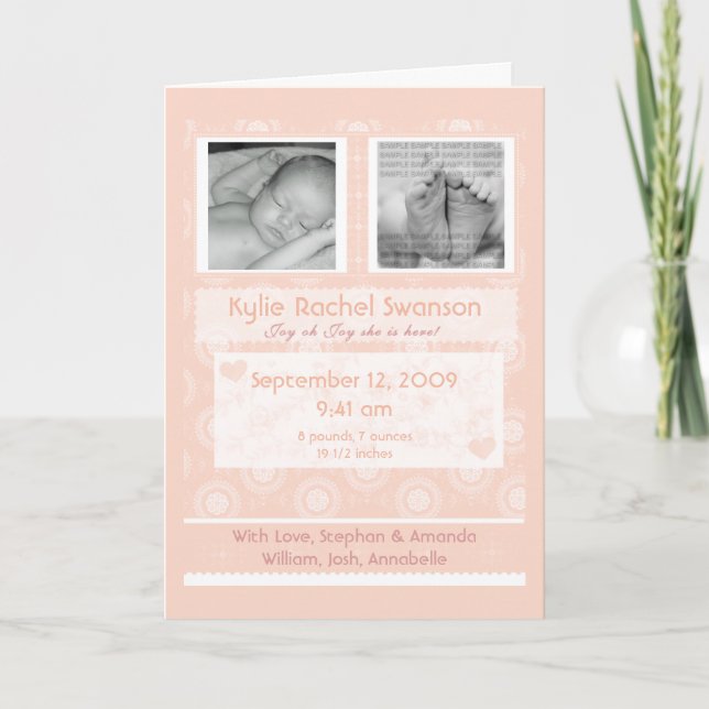 Personlig Photo Baby Birth Announcement Card Meddelande (Framsida)