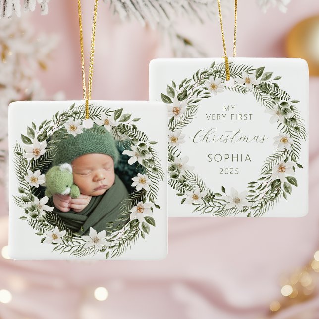 Personlig Photo Baby Första jultomten Julgransprydnad Keramik (Skapare uppladdad)