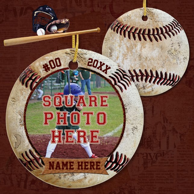 Personlig PHOTO Baseball Ornaments NAMN, ÅR Julgransprydnad Keramik (Senior baseball gift ideas. Personalized gifts for baseball seniors. Baseball senior night ideas.)