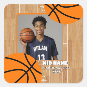 Personlig Photo Basketball Player Namn Fyrkantigt Klistermärke