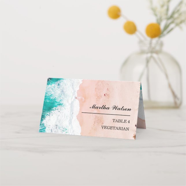 Personlig Photo Beach Wedding Namn Placeringskort (Framsida)
