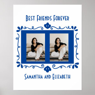 Personlig Photo Best Friends Gift Blue White Poster
