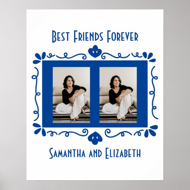 Personlig Photo Best Friends Gift Blue White Poster (Framsidan)