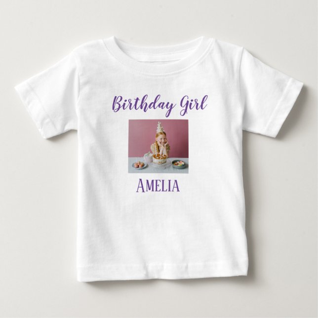 Personlig Photo Birthday Girl Baby T Shirt (Framsida)