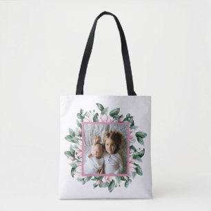 Personlig Photo Blommigt Ram Dubbla-Sided Tote Tygkasse