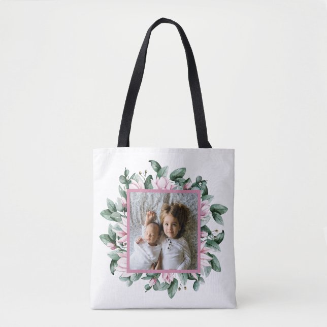 Personlig Photo Blommigt Ram Dubbla-Sided Tote Tygkasse (Framsida)