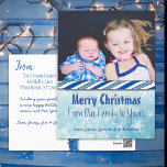 Personlig Photo Blue Candy cane jul Helg Vykort<br><div class="desc">Lägg bara till foto från dina barn eller din familj till det här söta God jul-vykortet. Det är ett sött och prisvärt sätt att säga God jul till dina vänner och familj och uppdatera dem med ett foto! Späd ut små accenter på baksidan av vykortet, t.ex. en pipa från candy...</div>