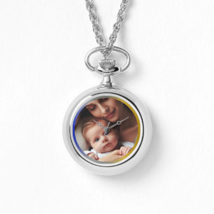 Personlig Photo Blue Silver Guld chain Necklace Armbandsur