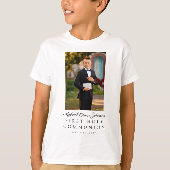 Personlig Photo Boy First Heliga Communion T Shirt (Framsida)