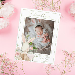Personlig Photo Bunny Grönt Birth Notice Vykort