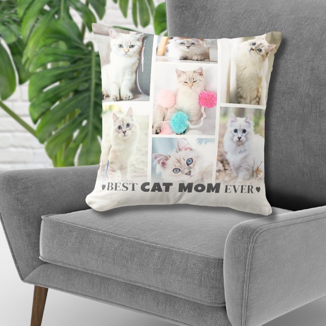 Personlig Photo Cat Mamma Kudde (Personalized Photo Collage Cat Mom Throw Pillow)