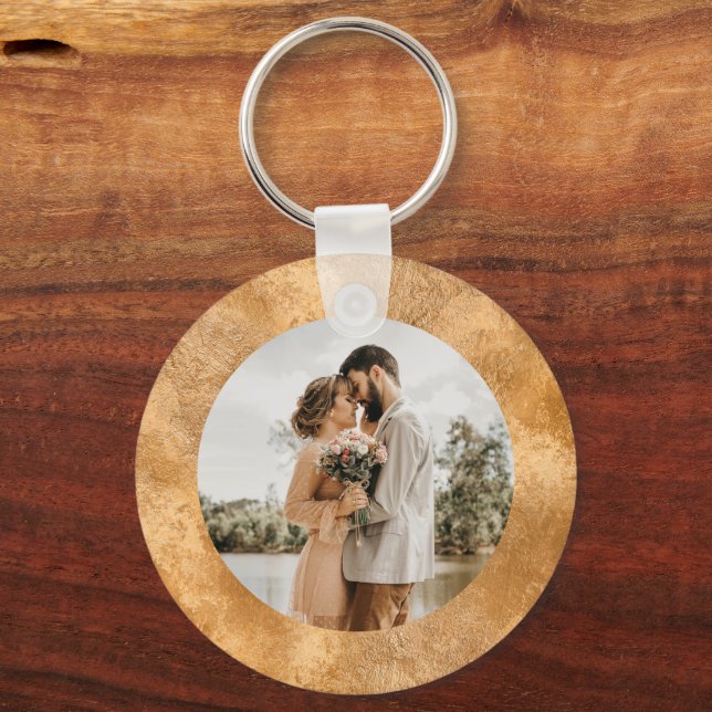 Personlig Photo Chic White Guld Bröllop Minimal Nyckelring (Framsida)
