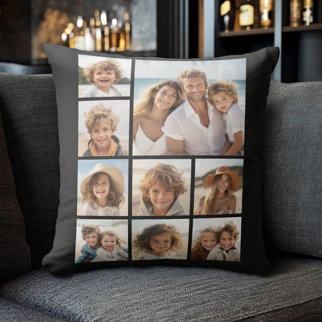 Personlig Photo Collage - 9 foton svart Kudde (Custom Photo Collage Pillow)