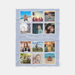 Personlig Photo Collage Family Light Dusty Blue Fleecefilt