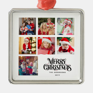 Personlig Photo Collage Family Namn Julgransprydnad Metall