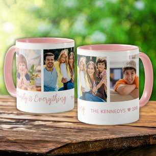 Personlig Photo Collage Family Namn Quote Rosa Mugg