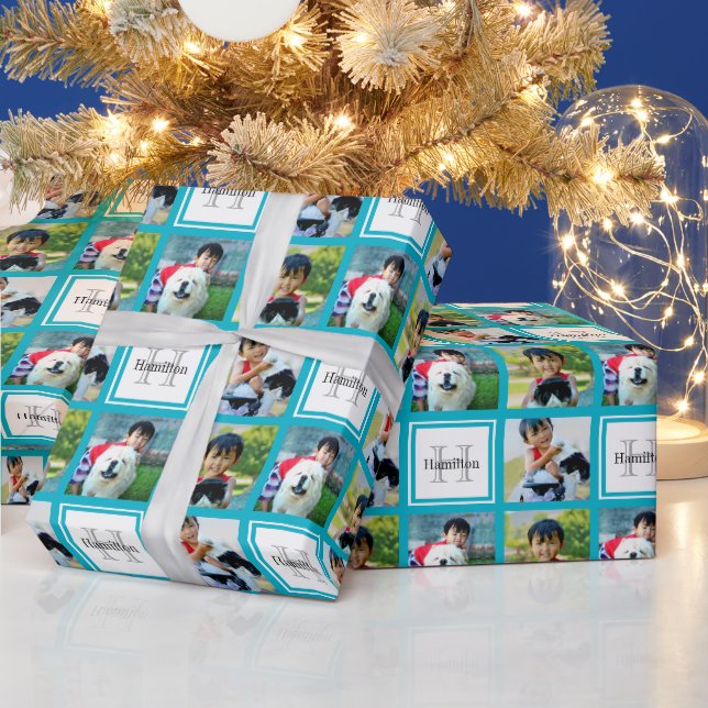 Personlig Photo Collage Monogram Initial Namn Presentpapper (Helgdagar)