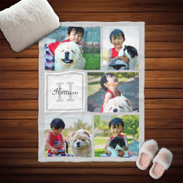 Personlig Photo Collage Monogrammed Grått Gift Fleecefilt