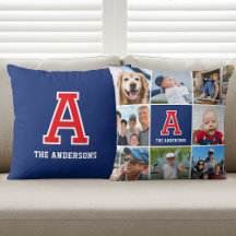 Personlig Photo Collage Monogrammed Red Navy