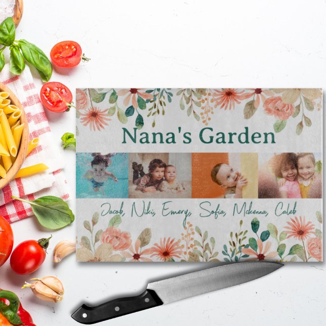 Personlig Photo Collage Nana Grandmas Garden (Personalized Photo Collage Nana Grandma's Garden Cutting Board)