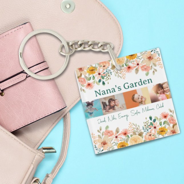 Personlig Photo Collage Nana Grandmas Garden (Personalized Photo Collage Nana Grandma's Garden Keychain)