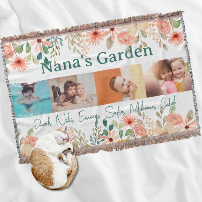 Personlig Photo Collage Nana Grandmas Garden Filt (Personalized Photo Collage Nana Grandma's Garden Throw Blanket)