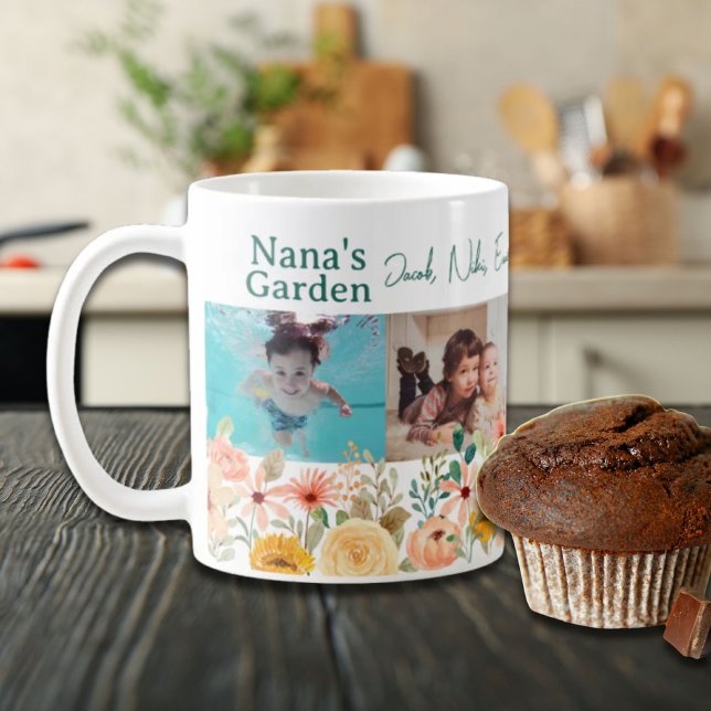 Personlig Photo Collage Nana Grandmas Garden Kaffemugg (Personalized Photo Collage Nana Grandma's Garden Coffee Mug)