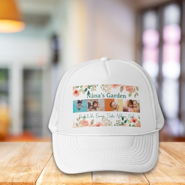 Personlig Photo Collage Nana Grandmas Garden Keps (Personalized Photo Collage Nana Grandma's Garden Trucker Hat)