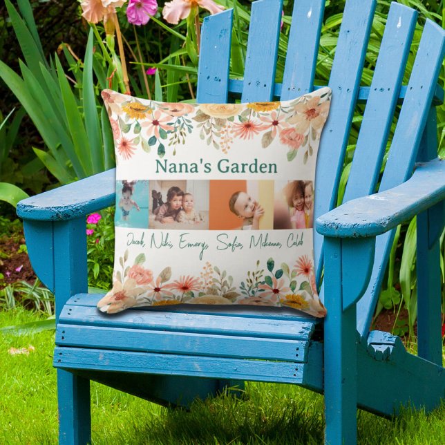 Personlig Photo Collage Nana Grandmas Garden Kudde (Personalized Photo Collage Nana Grandma's Garden Throw Pillow)