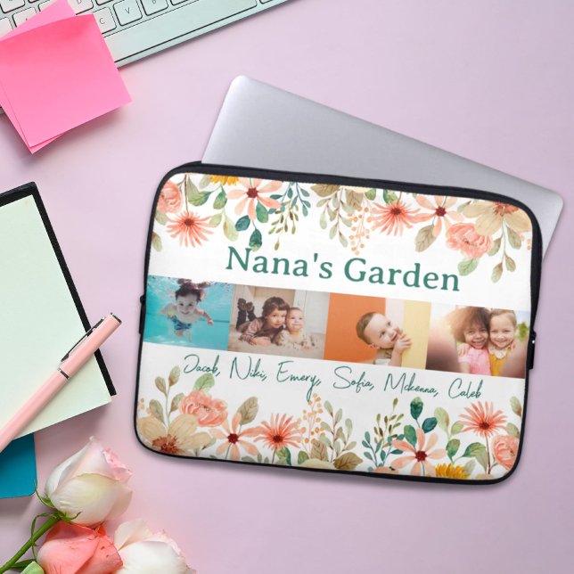 Personlig Photo Collage Nana Grandmas Garden Laptop Fodral (Personalized Photo Collage Nana Grandma's Garden Laptop Sleeve)