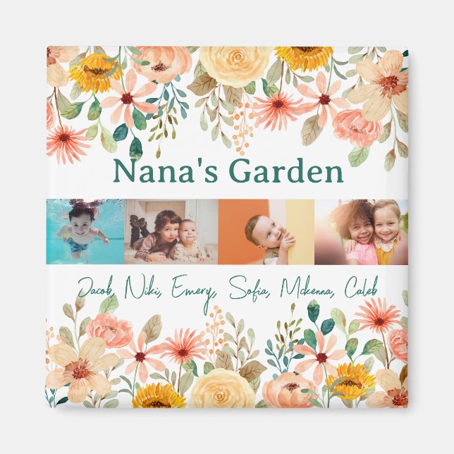 Personlig Photo Collage Nana Grandmas Garden Magnet (Framsidan)