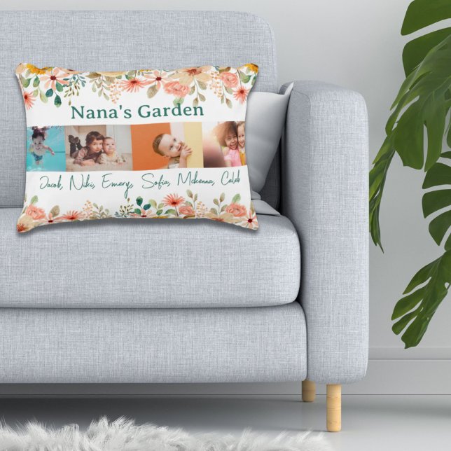 Personlig Photo Collage Nana Grandmas Garden Prydnadskudde (Personalized Photo Collage Nana Grandma's Garden Accent Pillow)