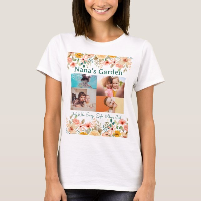 Personlig Photo Collage Nana Grandmas Garden T Shirt (Framsida)
