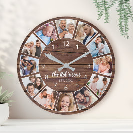 Personlig Photo Collage Natural Wood Family Rund Klocka