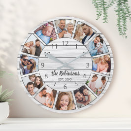 Personlig Photo Collage White Wood Family Rund Klocka