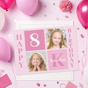 Personlig Photo Cute Rosa Girls Grattis på födelse Kort